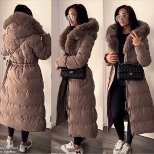 Women's Elsie cream beige Puffer Coat with Faux Fur Trim